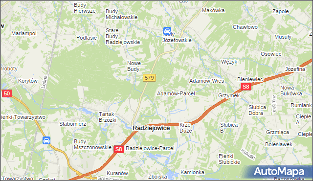 mapa Adamów-Parcel, Adamów-Parcel na mapie Targeo