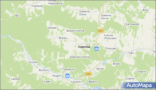 mapa Adamów powiat zamojski, Adamów powiat zamojski na mapie Targeo