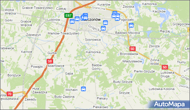 mapa Adamówek gmina Mszczonów, Adamówek gmina Mszczonów na mapie Targeo