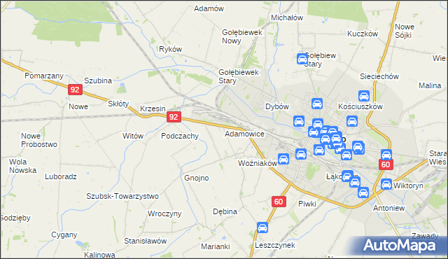 mapa Adamowice gmina Kutno, Adamowice gmina Kutno na mapie Targeo
