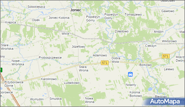 mapa Adamowo gmina Joniec, Adamowo gmina Joniec na mapie Targeo