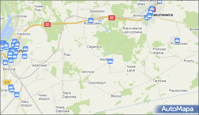 mapa Adolfowo gmina Rakoniewice, Adolfowo gmina Rakoniewice na mapie Targeo
