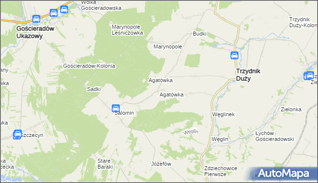 mapa Agatówka gmina Trzydnik Duży, Agatówka gmina Trzydnik Duży na mapie Targeo