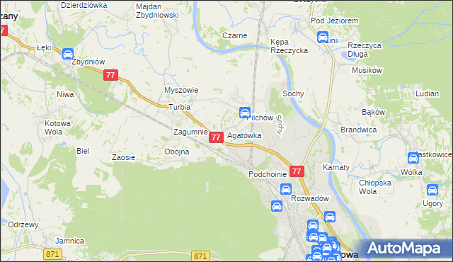 mapa Agatówka gmina Zaleszany, Agatówka gmina Zaleszany na mapie Targeo