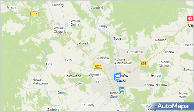 mapa Albinów gmina Kosów Lacki, Albinów gmina Kosów Lacki na mapie Targeo