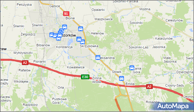 mapa Aleksandria gmina Ozorków, Aleksandria gmina Ozorków na mapie Targeo