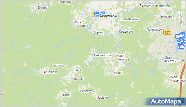 mapa Aleksandrów gmina Chlewiska, Aleksandrów gmina Chlewiska na mapie Targeo