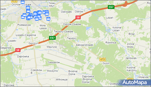 mapa Aleksandrówek gmina Łask, Aleksandrówek gmina Łask na mapie Targeo