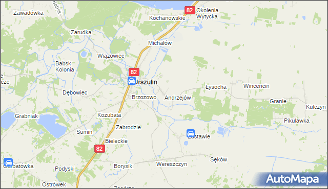 mapa Andrzejów gmina Urszulin, Andrzejów gmina Urszulin na mapie Targeo