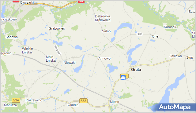 mapa Annowo gmina Gruta, Annowo gmina Gruta na mapie Targeo