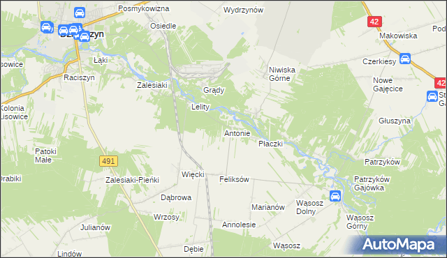 mapa Antonie gmina Popów, Antonie gmina Popów na mapie Targeo