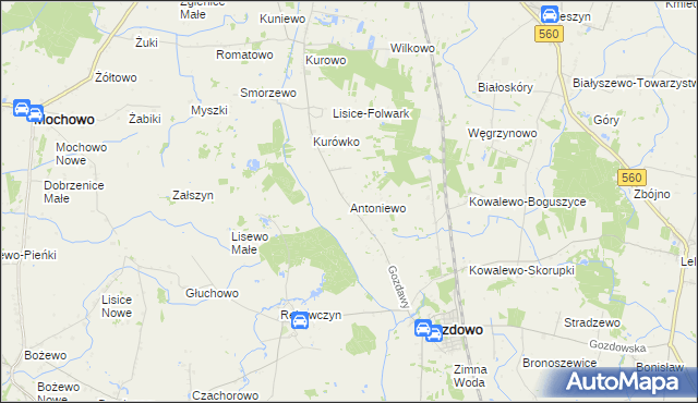 mapa Antoniewo gmina Gozdowo, Antoniewo gmina Gozdowo na mapie Targeo