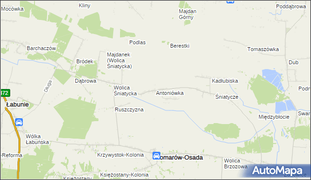 mapa Antoniówka gmina Komarów-Osada, Antoniówka gmina Komarów-Osada na mapie Targeo