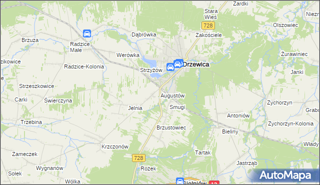 mapa Augustów gmina Drzewica, Augustów gmina Drzewica na mapie Targeo