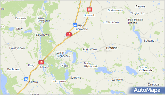 mapa Augustowo gmina Brzozie, Augustowo gmina Brzozie na mapie Targeo