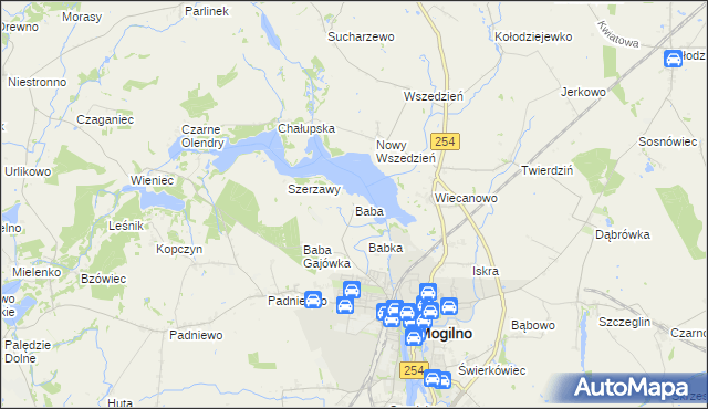 mapa Baba gmina Mogilno, Baba gmina Mogilno na mapie Targeo