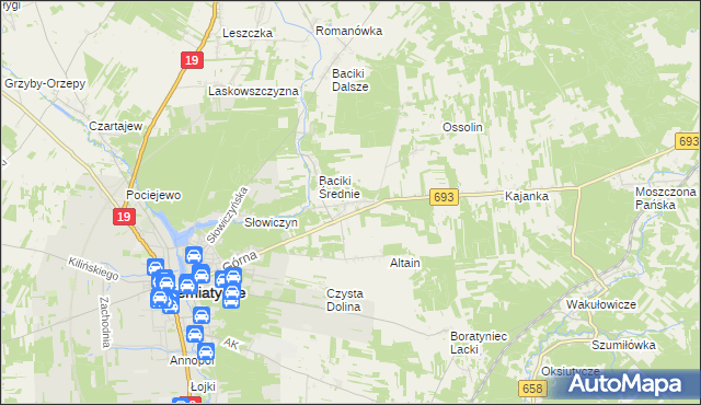 mapa Baciki Bliższe, Baciki Bliższe na mapie Targeo