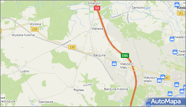 mapa Baczyna gmina Lubiszyn, Baczyna gmina Lubiszyn na mapie Targeo