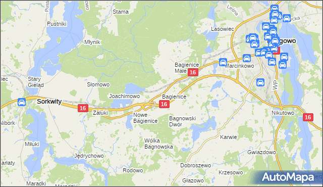 mapa Bagienice gmina Mrągowo, Bagienice gmina Mrągowo na mapie Targeo