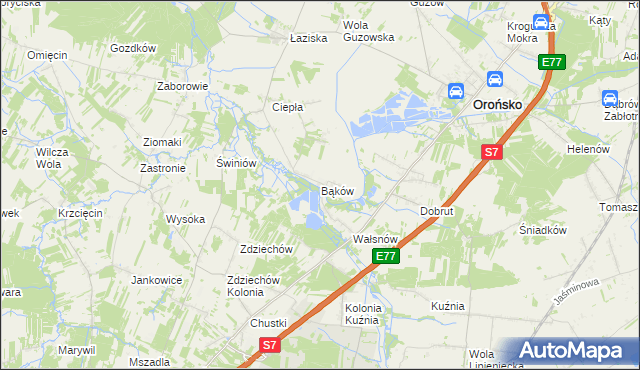 mapa Bąków gmina Orońsko, Bąków gmina Orońsko na mapie Targeo
