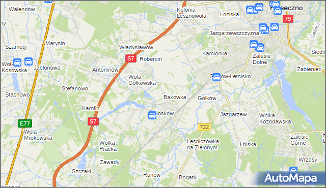 mapa Bąkówka gmina Piaseczno, Bąkówka gmina Piaseczno na mapie Targeo