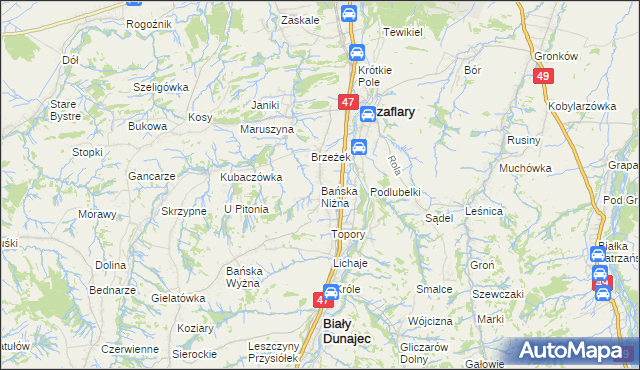 mapa Bańska Niżna, Bańska Niżna na mapie Targeo