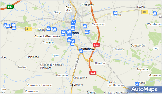 mapa Baranów powiat kępiński, Baranów powiat kępiński na mapie Targeo