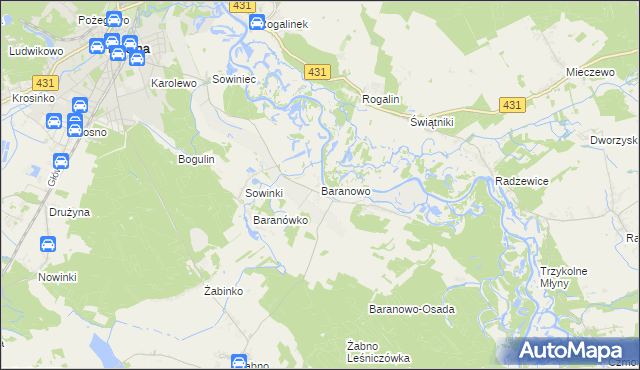 mapa Baranowo gmina Mosina, Baranowo gmina Mosina na mapie Targeo