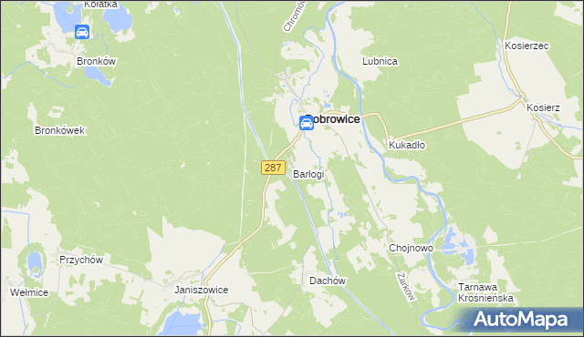 mapa Barłogi gmina Bobrowice, Barłogi gmina Bobrowice na mapie Targeo