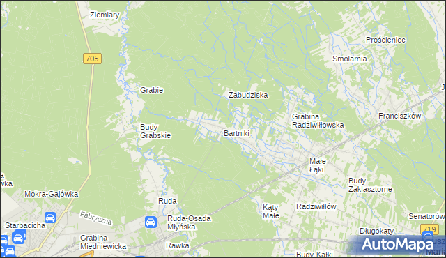 mapa Bartniki gmina Puszcza Mariańska, Bartniki gmina Puszcza Mariańska na mapie Targeo