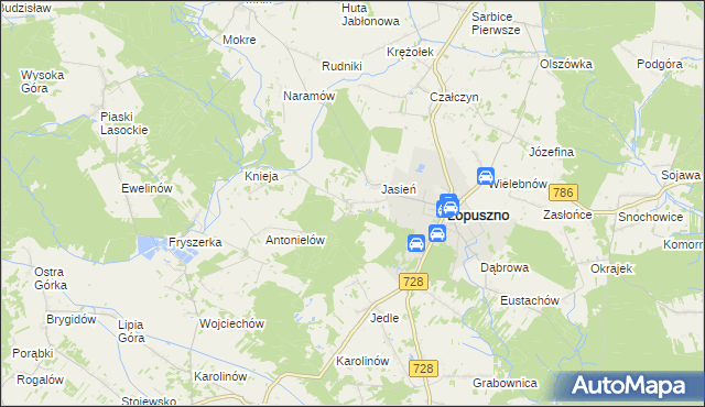 mapa Barycz gmina Łopuszno, Barycz gmina Łopuszno na mapie Targeo