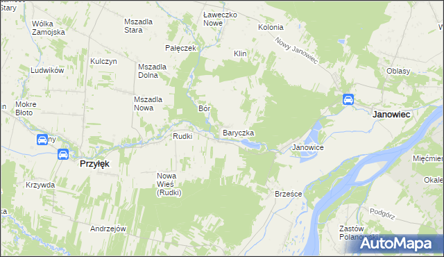 mapa Baryczka gmina Przyłęk, Baryczka gmina Przyłęk na mapie Targeo