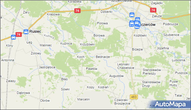 mapa Bednarze gmina Szczerców, Bednarze gmina Szczerców na mapie Targeo