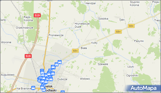 mapa Biała gmina Bielsk Podlaski, Biała gmina Bielsk Podlaski na mapie Targeo