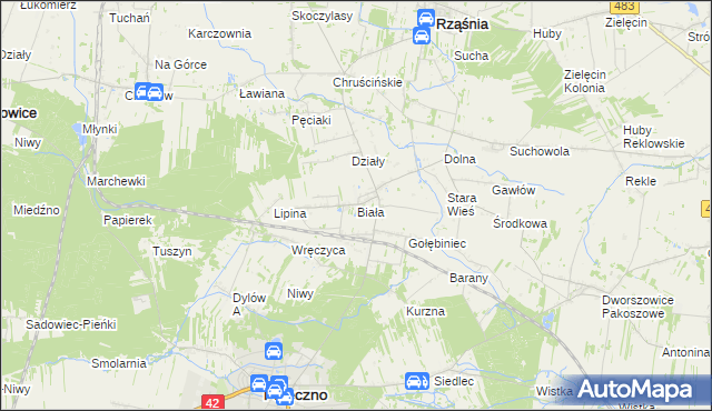 mapa Biała gmina Rząśnia, Biała gmina Rząśnia na mapie Targeo