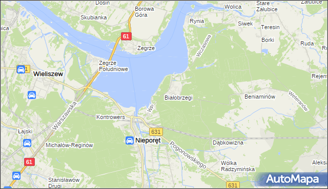 mapa Białobrzegi gmina Nieporęt, Białobrzegi gmina Nieporęt na mapie Targeo