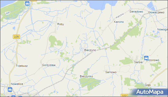 mapa Bieczyno, Bieczyno na mapie Targeo