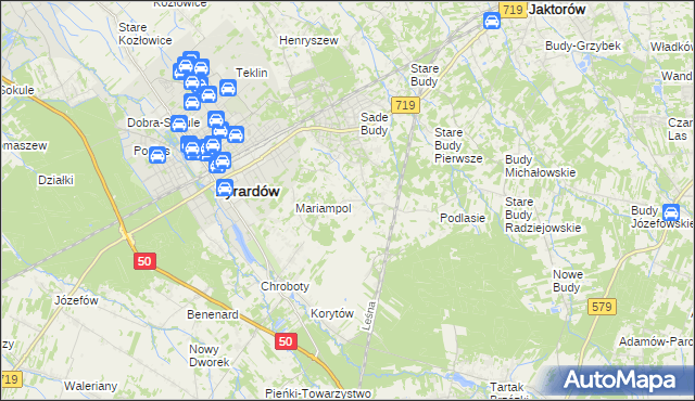 mapa Bieganów gmina Jaktorów, Bieganów gmina Jaktorów na mapie Targeo