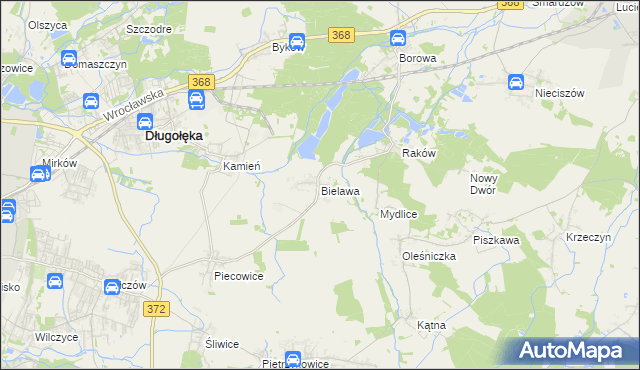 mapa Bielawa gmina Długołęka, Bielawa gmina Długołęka na mapie Targeo