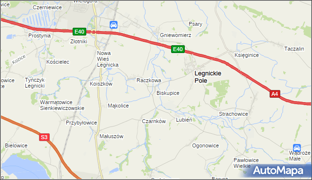 mapa Biskupice gmina Legnickie Pole, Biskupice gmina Legnickie Pole na mapie Targeo