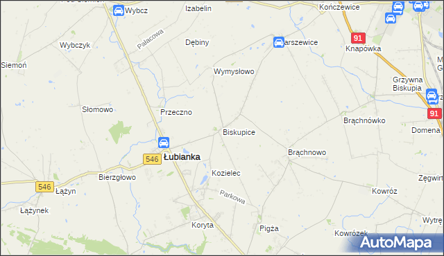 mapa Biskupice gmina Łubianka, Biskupice gmina Łubianka na mapie Targeo