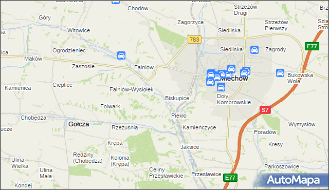 mapa Biskupice gmina Miechów, Biskupice gmina Miechów na mapie Targeo
