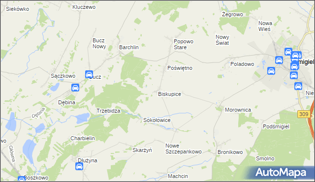 mapa Biskupice gmina Przemęt, Biskupice gmina Przemęt na mapie Targeo