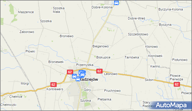 mapa Biskupice gmina Radziejów, Biskupice gmina Radziejów na mapie Targeo