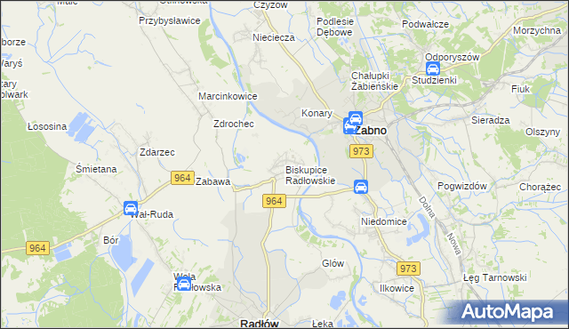 mapa Biskupice Radłowskie, Biskupice Radłowskie na mapie Targeo