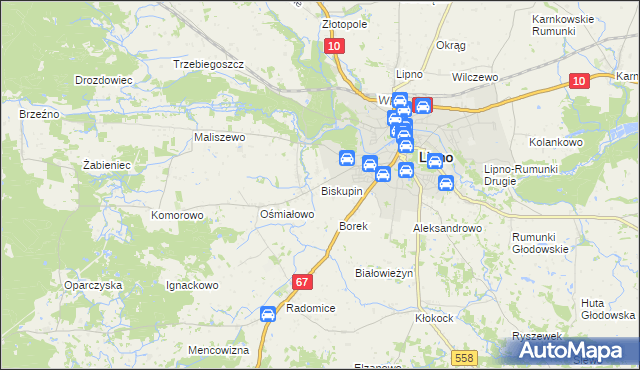 mapa Biskupin gmina Lipno, Biskupin gmina Lipno na mapie Targeo