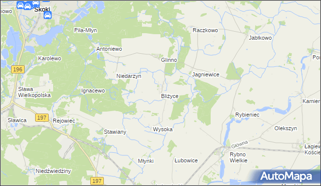 mapa Bliżyce gmina Skoki, Bliżyce gmina Skoki na mapie Targeo