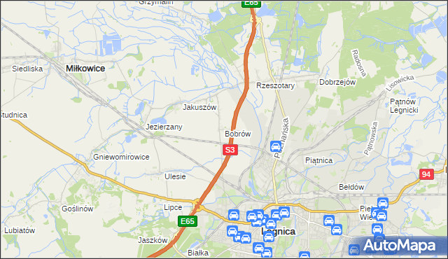 mapa Bobrów gmina Miłkowice, Bobrów gmina Miłkowice na mapie Targeo