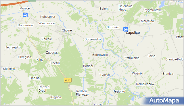 mapa Bobrowniki gmina Sieradz, Bobrowniki gmina Sieradz na mapie Targeo