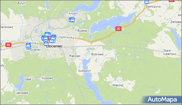 mapa Bobrowo gmina Złocieniec, Bobrowo gmina Złocieniec na mapie Targeo